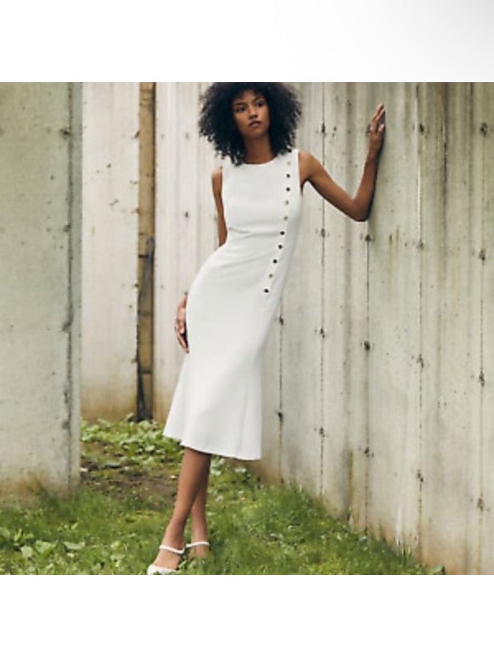 Banana Republic White Sleeveless Midi Dress with Side Button Detail